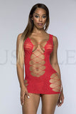 60120 mini chemise with rhinestones and faux lace-up cut outs by Music Legs