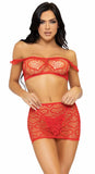 86138 3 pc seamless heart net off the shoulder crop top ruffle mini skirt g-string by Leg Avenue