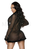 60119 Marabou trim black mesh robe from Music Legs