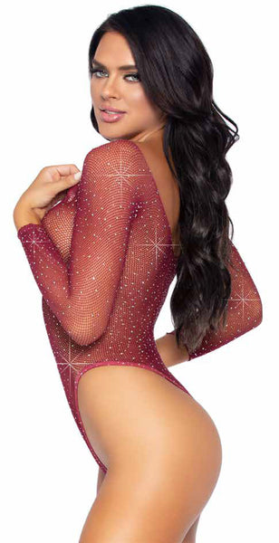 89231 Crystalized long sleeved fishnet thong back bodysuit by Leg Avenue
