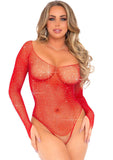 89231 Crystalized long sleeved fishnet thong back bodysuit by Leg Avenue