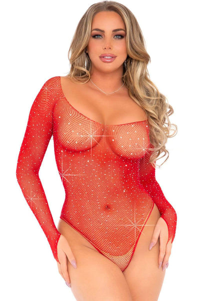 89231 Crystalized long sleeved fishnet thong back bodysuit by Leg Avenue